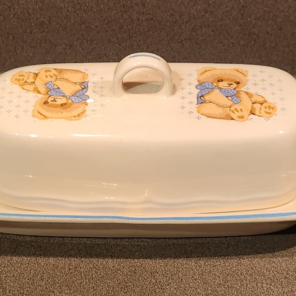 1980s TIENSHEN Ceramic Butter Dish with Adorable Bear Design